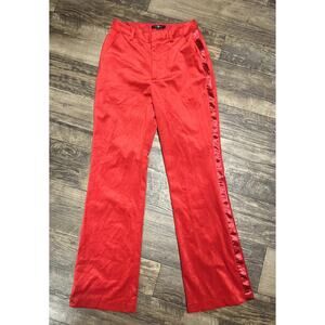 7 For All Mankind Red Velvet Satin Tuxedo Stripe Wide Leg Pants Sz 2 Holiday